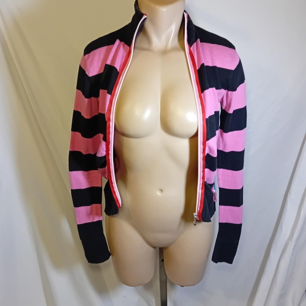 VTG Y2K Juniors XX by MEXX Jeans Stripe Zip Mock Neck Sweater Emo Punk Scene XS - Picture 3 of 16